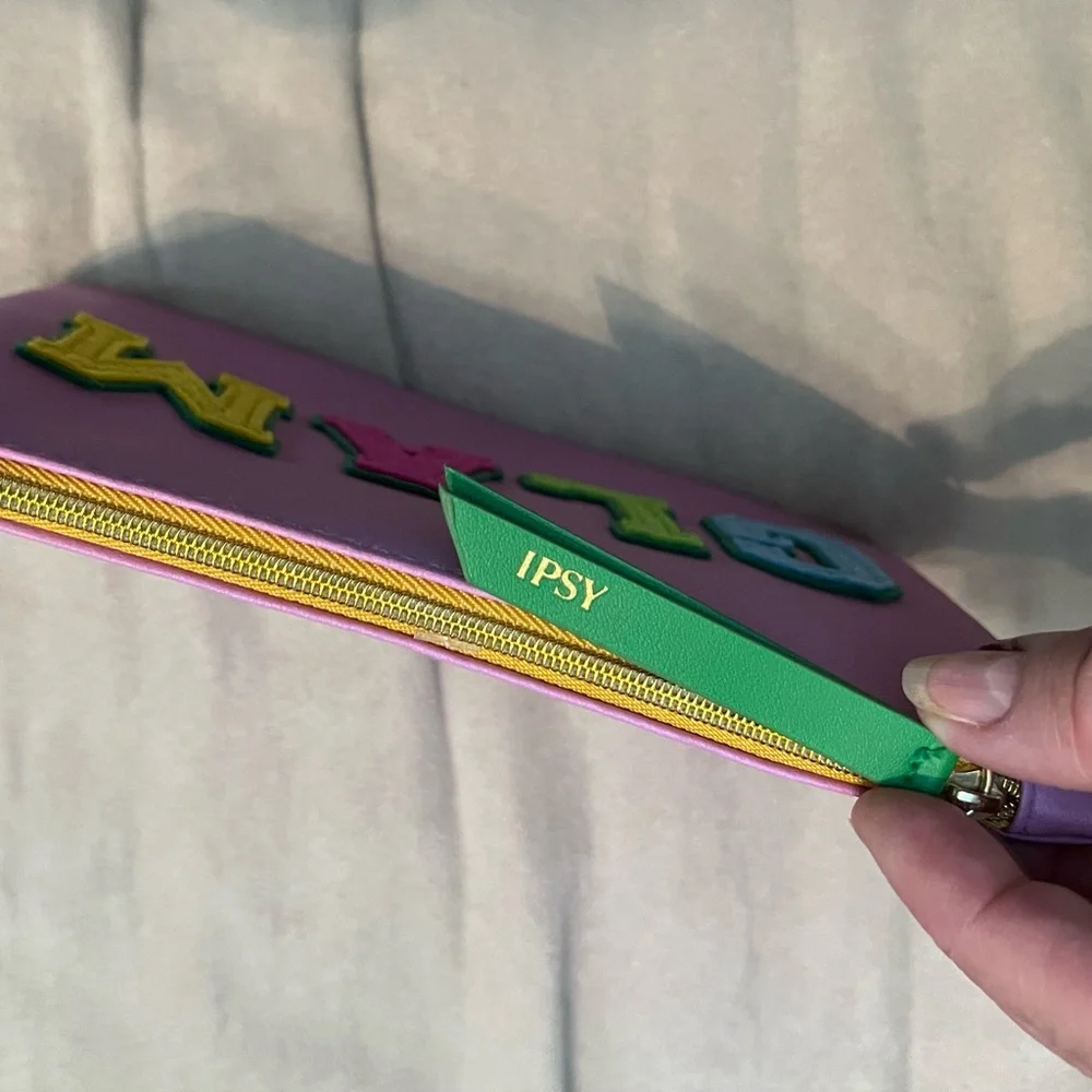 IPSY Glam Cosmetic Bag Pink & Multicolored GLAM Yellow Interior